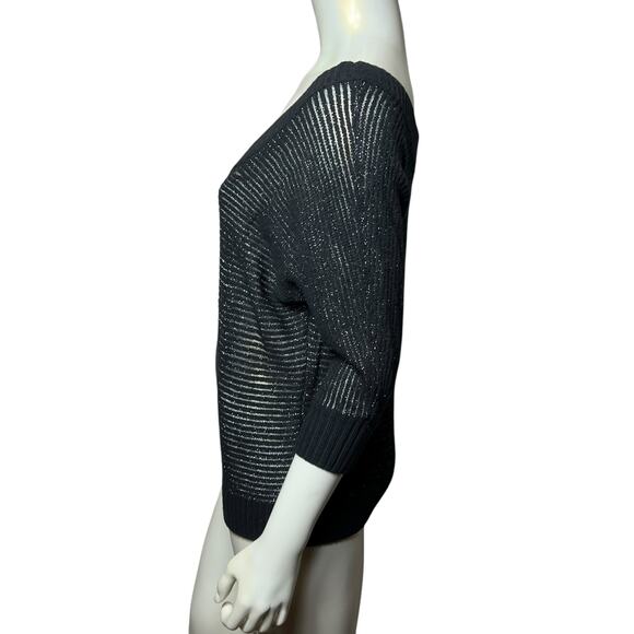 Express Black silver Metallic Stripe Dolman Sleeve Sweater Top Size L Party - Picture 2 of 8